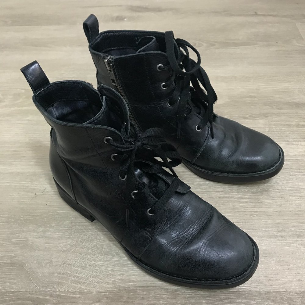 Born Black Leather Lace Up Ankle Booties